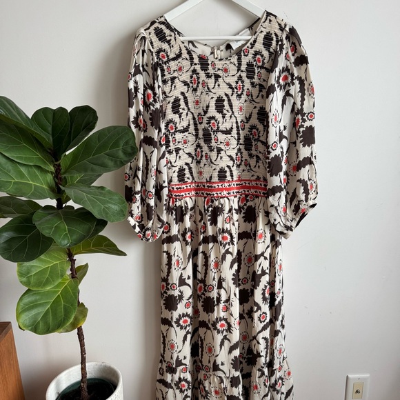 ba&sh Floral Print Midi Dress - Cream and Brown Size US 8 - Picture 5 of 13